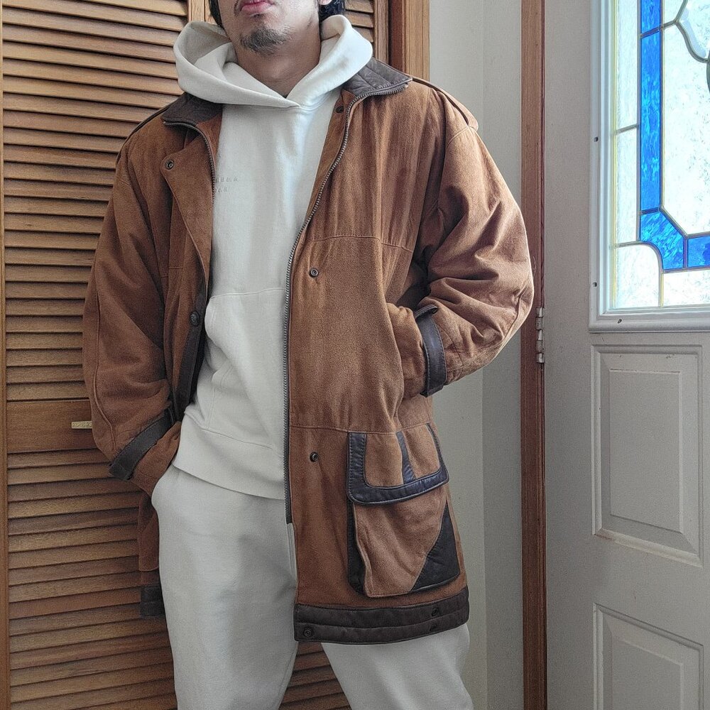 Rare Custom Vintage Grail Sharp Fashions Genuine Leather Suede Car Coat Medium